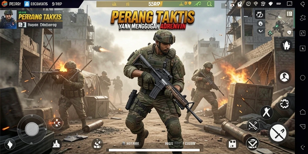 Gameplay seru 55RP dengan pertempuran taktis yang menegangkan.