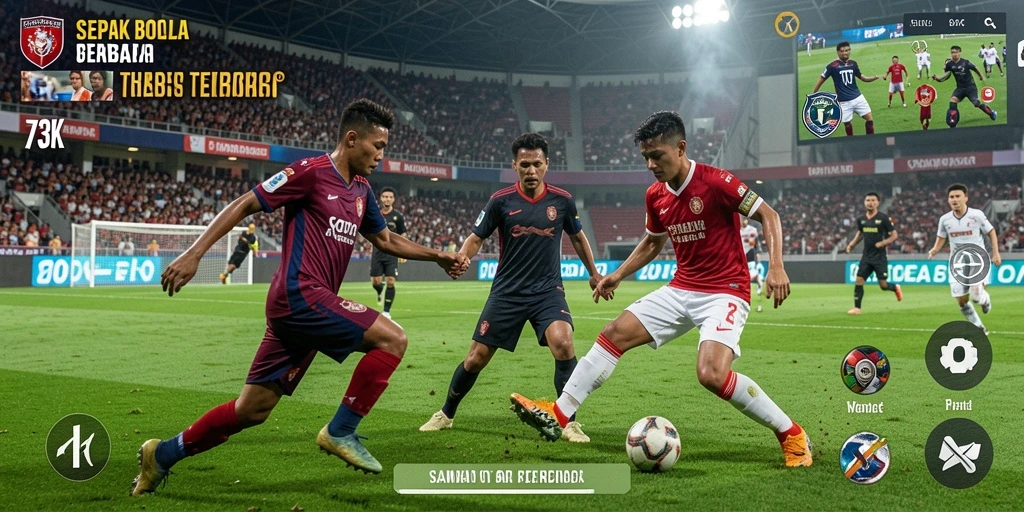 Tampilan gameplay 73K yang menegangkan dan seru dalam aksi sepak bola.