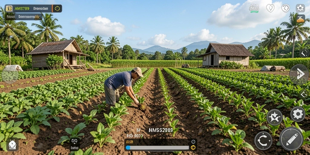 Screenshot utama AMS789 menampilkan aksi seru bertani dengan grafis menarik.