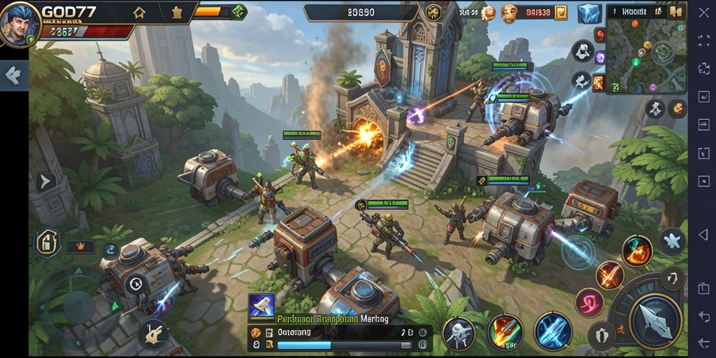 Tampilan gameplay <strong>GOD77</strong> dengan strategi dan pembangunan kerajaan yang mendalam.