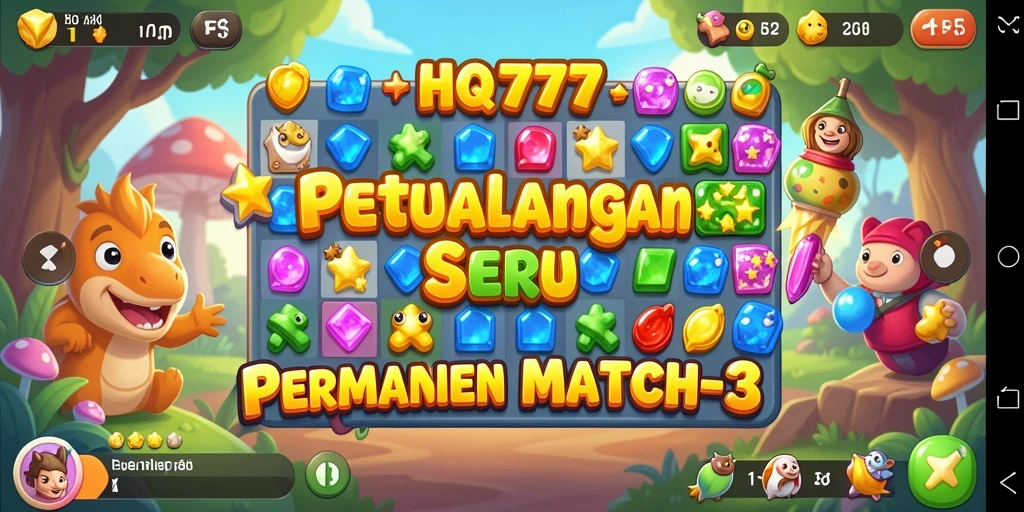 Tampilan menarik dari gameplay HQ777 dalam pertandingan Match-3.
