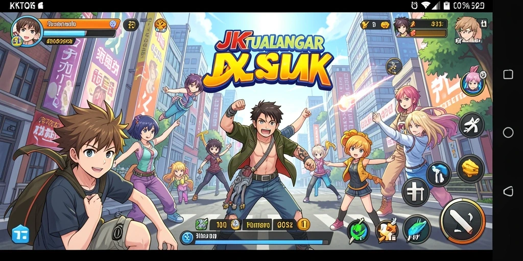 Tampilan gameplay JKTOK dengan aksi karakter anime yang menarik.