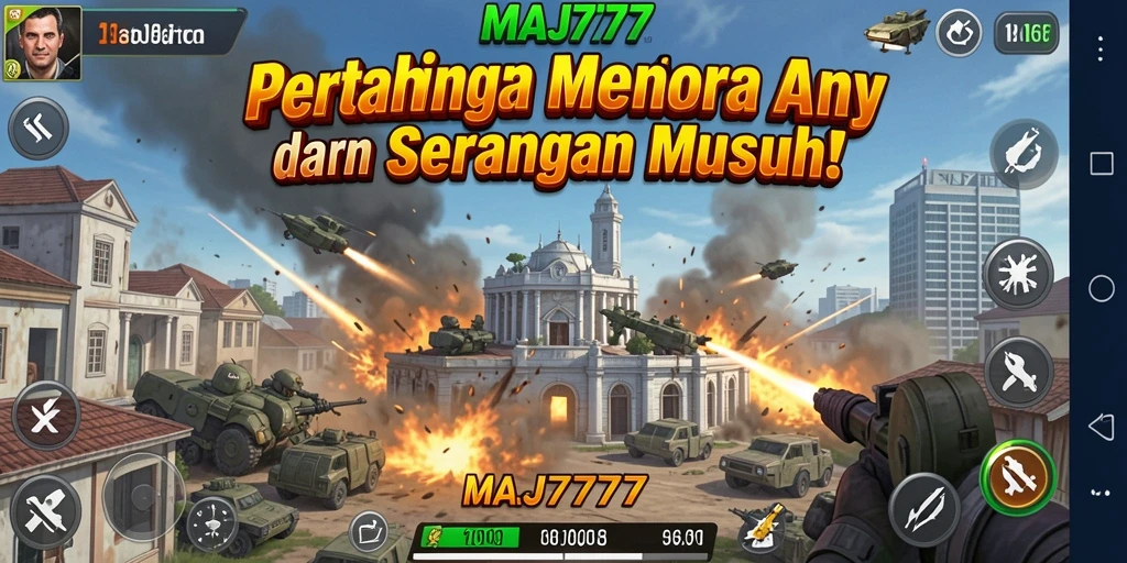 Tampilan gameplay seru dalam MAJ777 dengan menara dan musuh beragam.