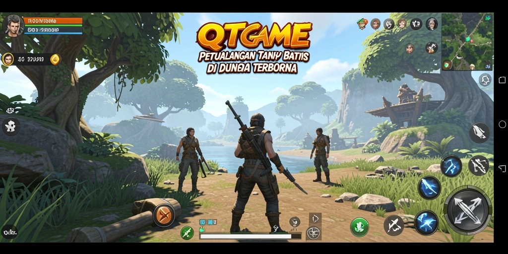 Screenshot gameplay QTGAME menampilkan dunia terbuka yang luas dan detail tinggi.