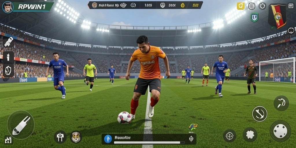 Screenshot dari gameplay <strong>RPWIN1</strong> menampilkan aksi sepak bola seru.