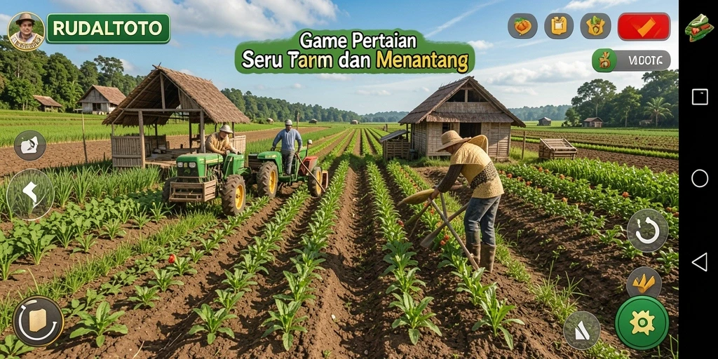 Gameplay RUDALTOTO menampilkan aktivitas bertani yang seru.