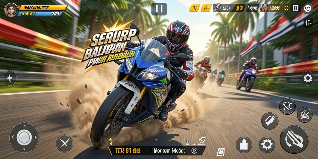 Gameplay SERURP yang mendebarkan saat balapan motor.