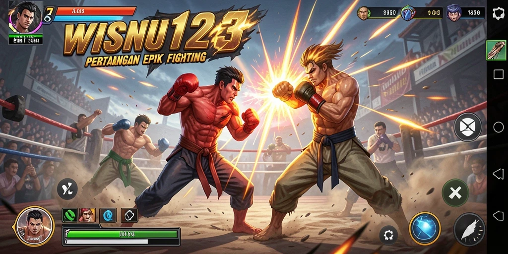 Tampilan gameplay seru dalam pertarungan WISNU123.